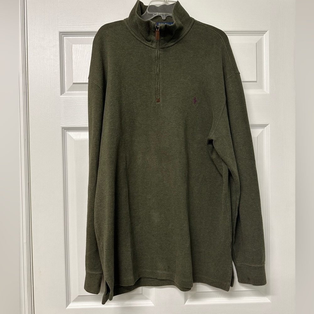 Polo Ralph Lauren Sweater Mens Olive Green 1/4 Zip Cotton Pull Over size LT
